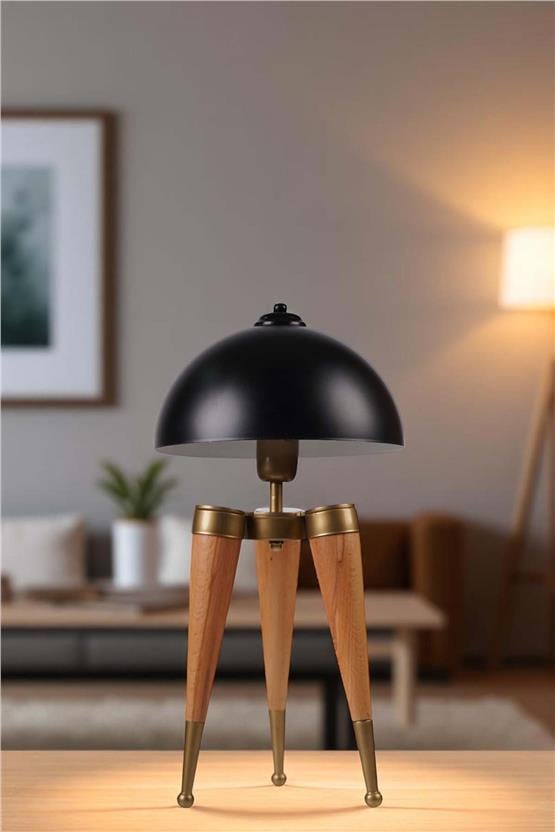 Lumexx Stil Naturel Siyah Retro Başlıklı Masa Lambası