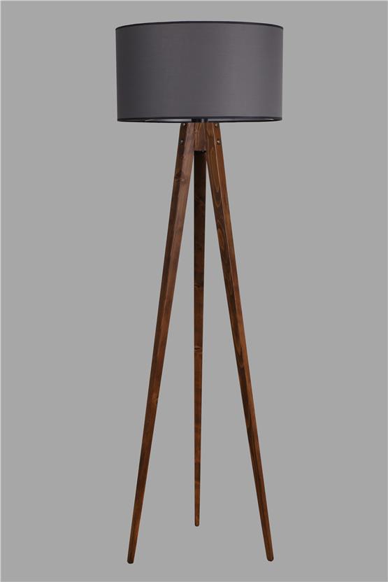 Lumexx Tripod Ceviz Lambader Silindir Koyu Gri Abajurlu
