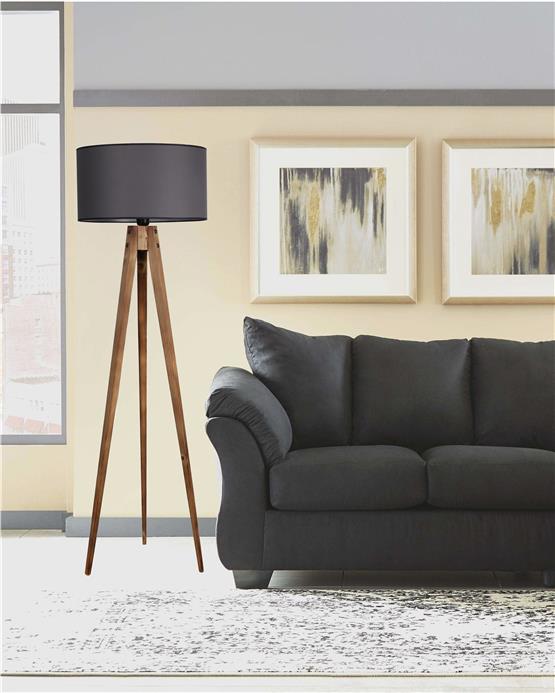 Lumexx Tripod Yanık Lambader Silindir Koyu Gri Abajurlu