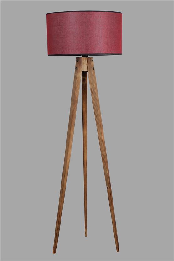 Lumexx Tripod Yanık Lambader Silindir Koyu Bordo Abajurlu