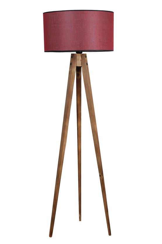 Lumexx Tripod Yanık Lambader Silindir Koyu Bordo Abajurlu