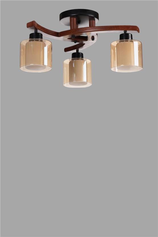 Lumexx Weston 3 Lü Ceviz Çift Camlı Plofonyer Avize