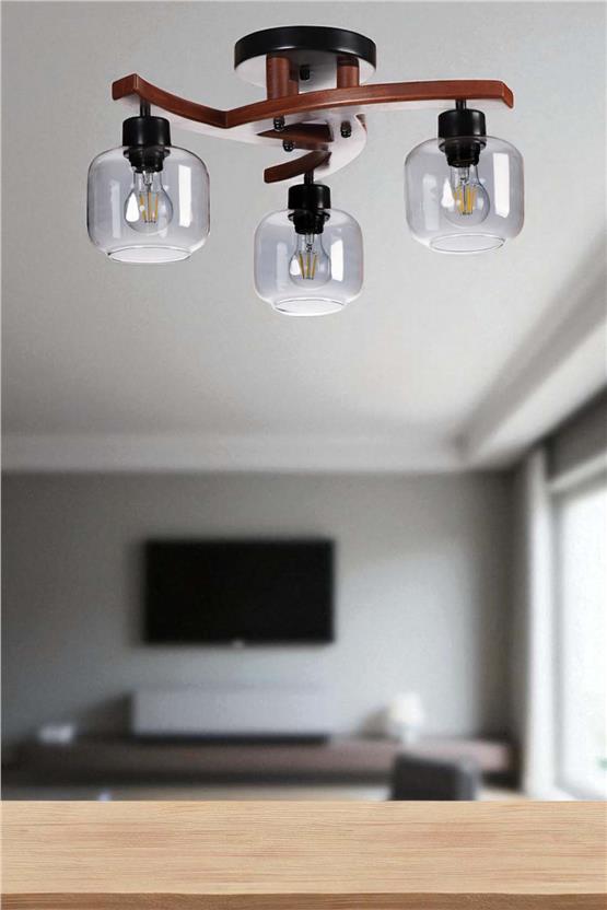 Lumexx Weston 3 Lü Ceviz Füme Camlı Plofonyer Avize
