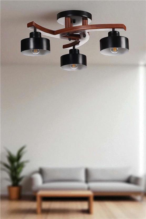 Lumexx Weston 3 Lü Ceviz Metal Başlıklı Plofonyer Avize