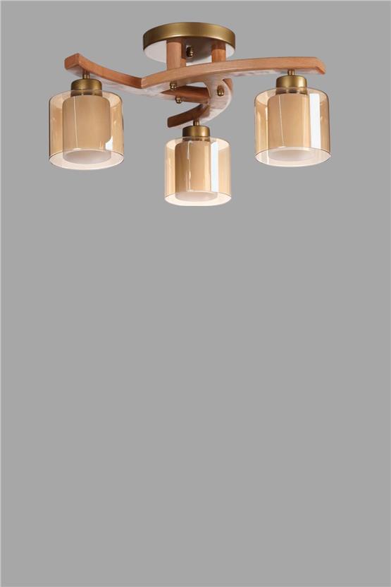 Lumexx Weston 3 Lü Naturel Çift Camlı Plofonyer Avize
