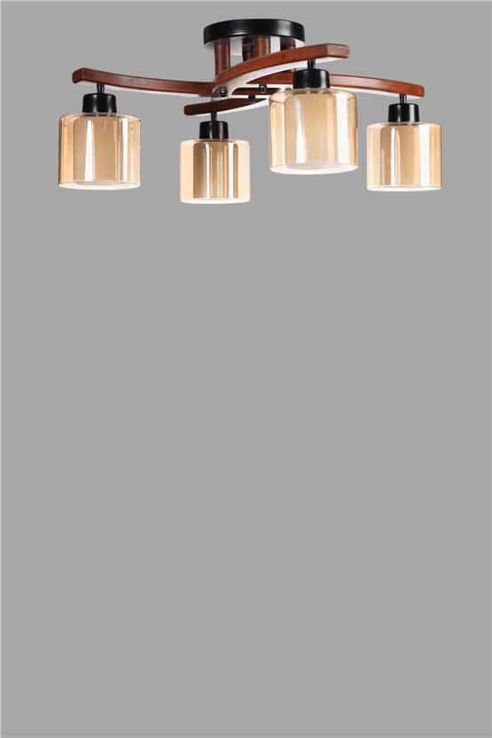 Lumexx Weston 4 Lü Ceviz Çift Camlı Plofonyer Avize