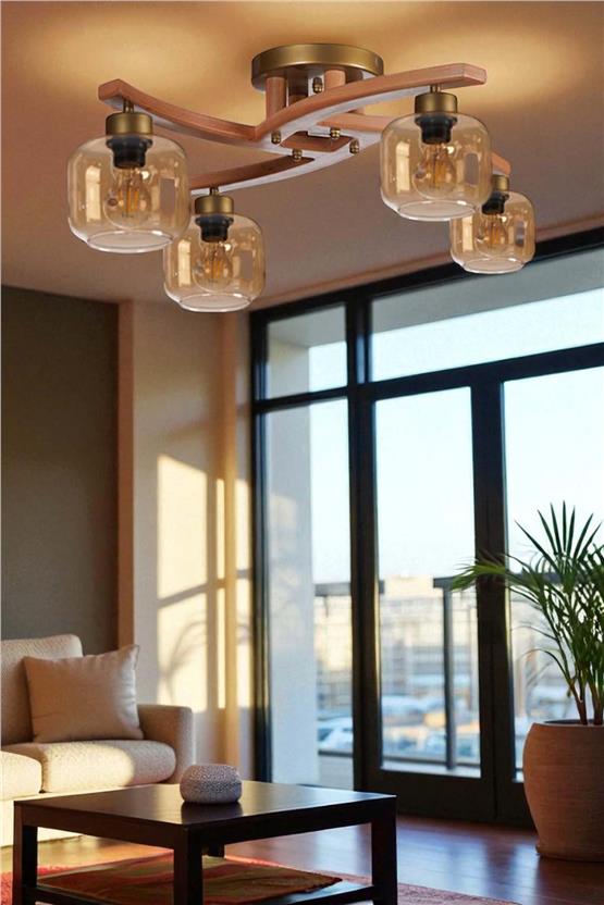 Lumexx Weston 4 Lü Naturel Bal Camlı Plofonyer Avize