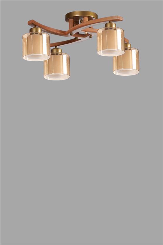Lumexx Weston 4 Lü Naturel Çift Camlı Plofonyer Avize
