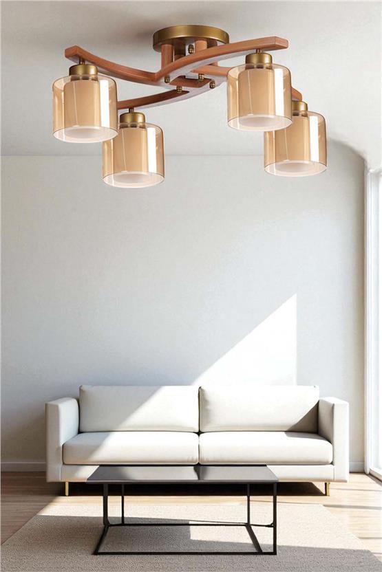 Lumexx Weston 4 Lü Naturel Çift Camlı Plofonyer Avize