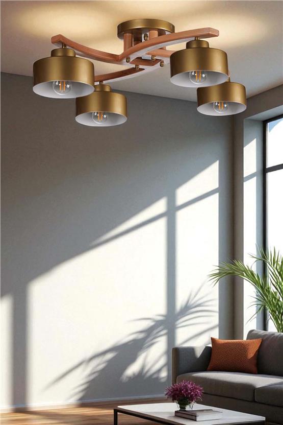 Lumexx Weston 4 Lü Naturel Metal Başlıklı Plofonyer Avize