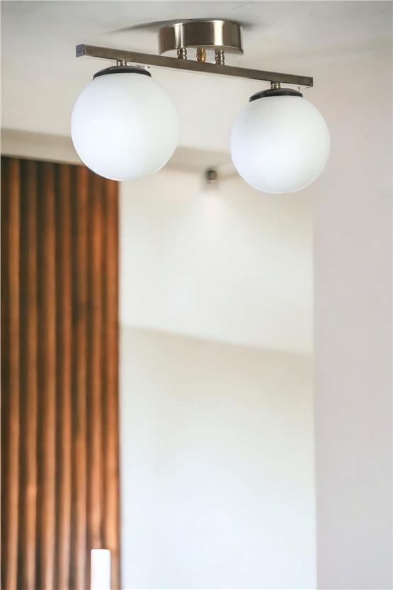 Lumexx Yeni Can 2 Li Mat Krom Beyaz Camlı Avize