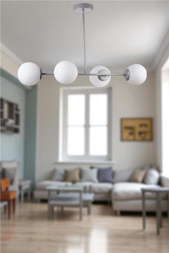 Lumexx Yeni Favori 4 Lü Gri Beyaz Camlı Avize