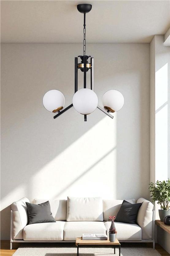 Lumexx Yeni Ruby 3 Lü Siyah Beyaz Camlı Avize