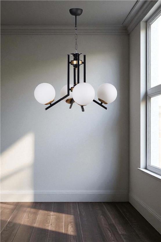 Lumexx Yeni Ruby 4 Lü Siyah Beyaz Camlı Avize