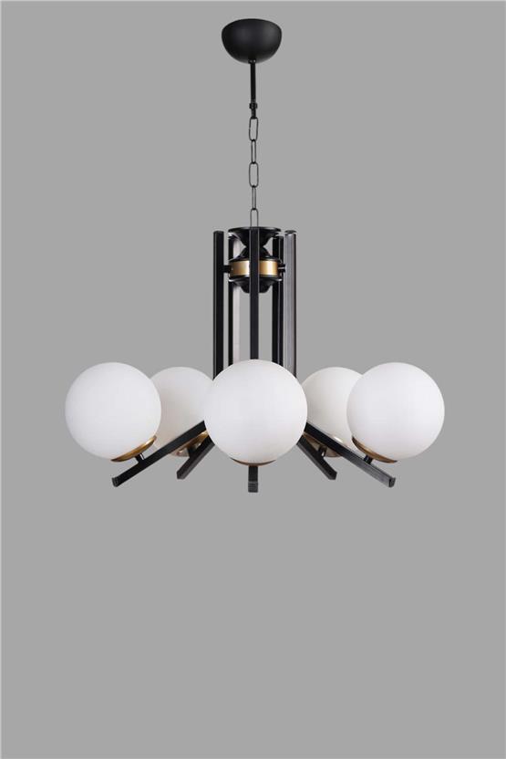 Lumexx Yeni Ruby 5 Li Siyah Beyaz Camlı Avize