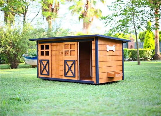 Mandu Ahşap İkiz Köpek Kulübesi (2 Yuva Tek Kulübe) + İsimlik Ve Mama Kabı-Mnd227