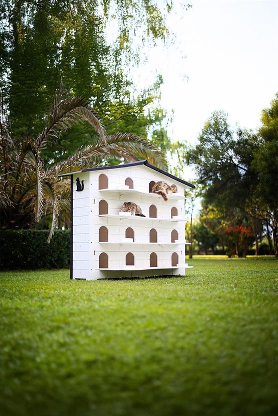 Mandu Bahçeli Kedi Apartmanı (Kedi Evi) + Mama Kapları Hediye-Mnd222