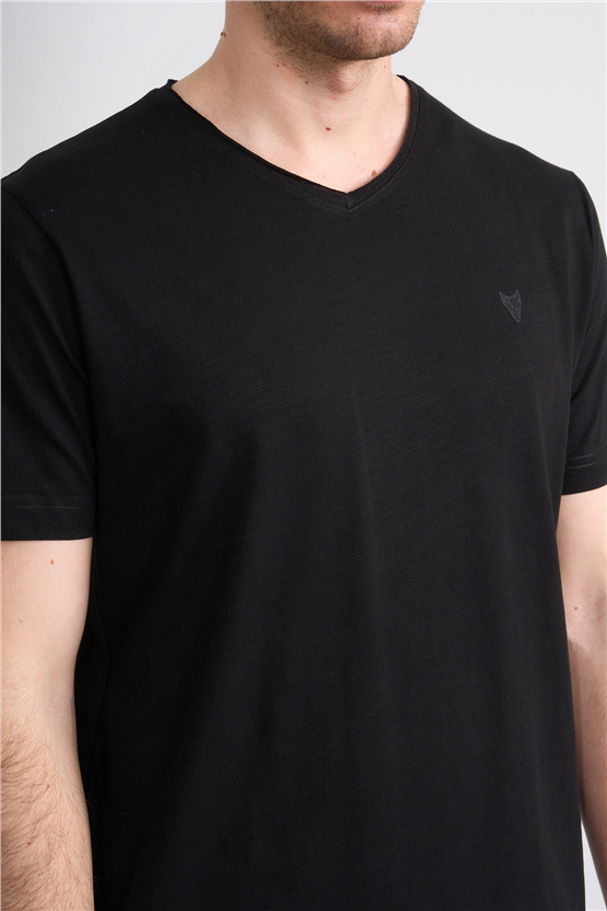 Mareteks 2602 Js Sıyah Erkek Pıs V Yaka Baskılı Flamlı T-Shırt