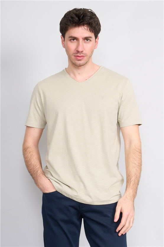 Mareteks 2602 Js Tas Erkek Pıs V Yaka Baskılı Flamlı T-Shırt