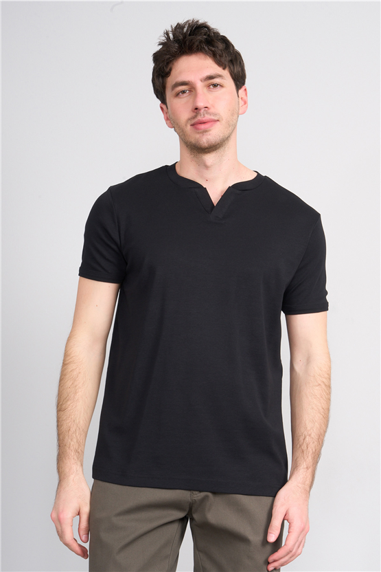 Mareteks 2604 Js Sıyah Erkek V Yaka Rıbana T-Shırt