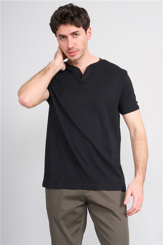 Mareteks 2604 Js Sıyah Erkek V Yaka Rıbana T-Shırt