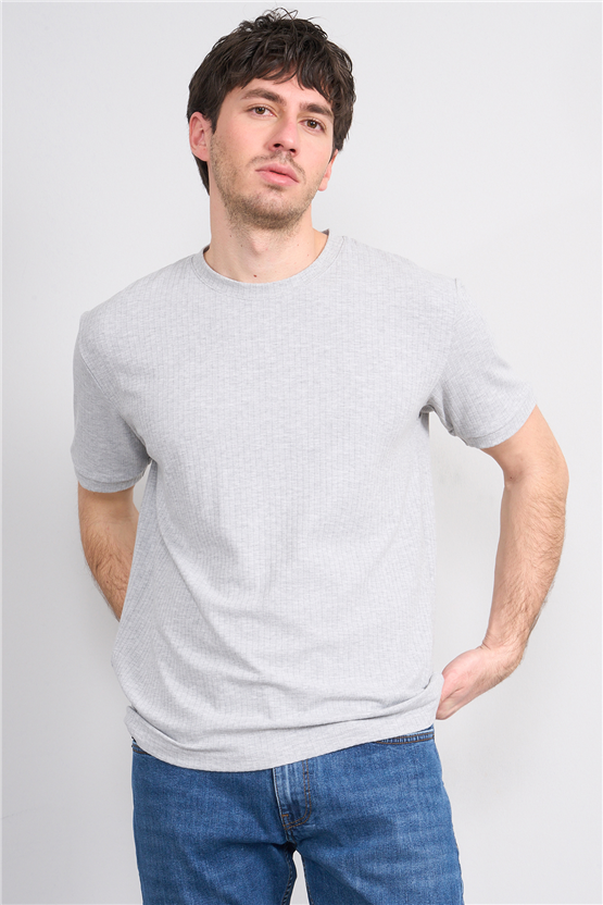 Mareteks 2610 Js Grı Melanj Erkek 0 Yaka Lyc Kaskorse T-Shırt