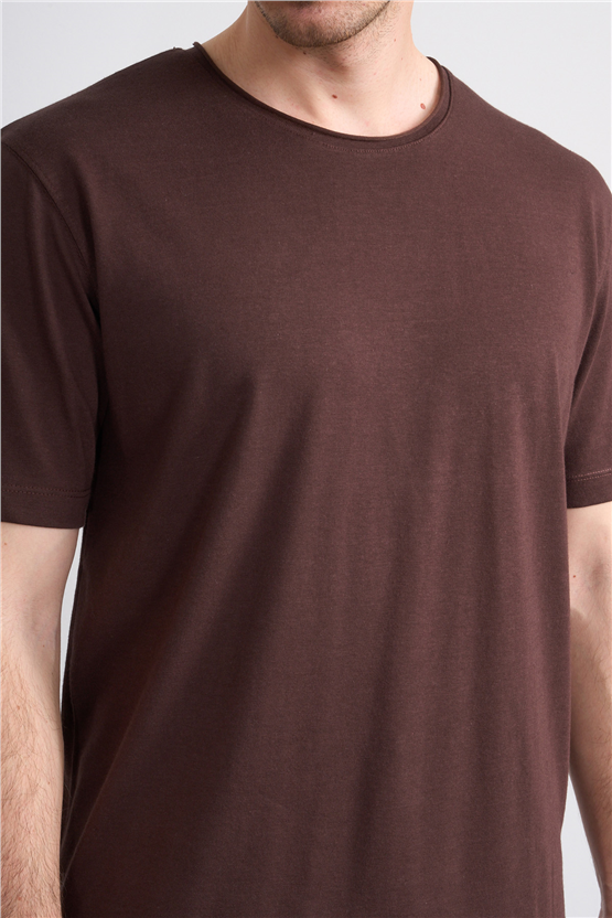 Mareteks 2618 Js Kahve Erkek Pıs Yaka Keten Oval Etek T-Shırt