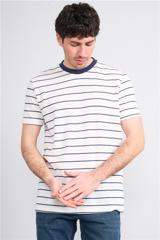 Mareteks 2623 Js Indıgo Erkek 0 Yaka Rıngel Keten T-Shırt