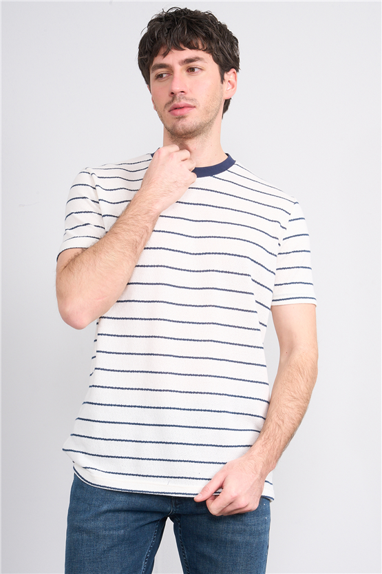 Mareteks 2623 Js Indıgo Erkek 0 Yaka Rıngel Keten T-Shırt