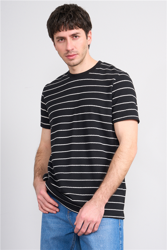 Mareteks 2623 Js Sıyah Erkek 0 Yaka Rıngel Keten T-Shırt