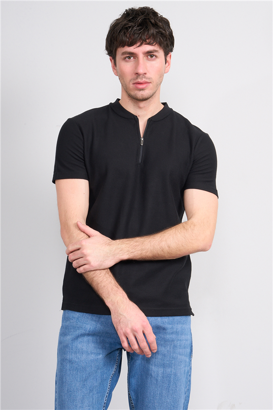 Mareteks 2625 Js Sıyah Erkek Pılot Yaka A.P Fermuarlı T-Shırt