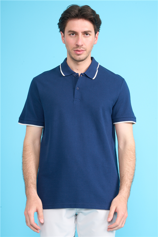 Mareteks 2653 Js Indıgo Erkek Polo Yaka Garnılı Pıke T-Shırt