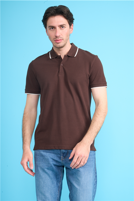 Mareteks 2653 Js Kahve Erkek Polo Yaka Garnılı Pıke T-Shırt