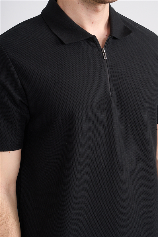 Mareteks 2655 Js Sıyah Erkek Polo Yaka A.P Fermuarlı T-Shırt