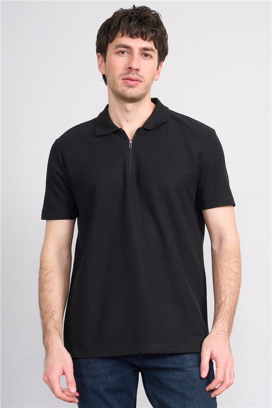 Mareteks 2655 Js Sıyah Erkek Polo Yaka A.P Fermuarlı T-Shırt