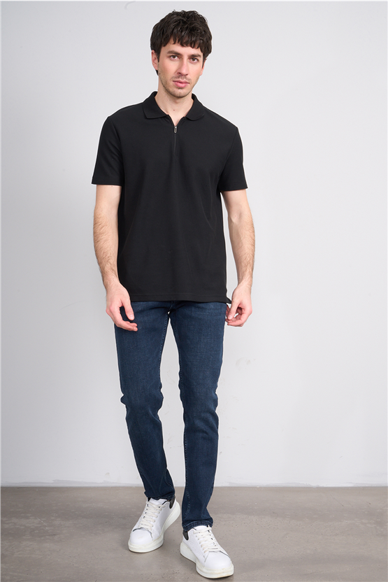 Mareteks 2655 Js Sıyah Erkek Polo Yaka A.P Fermuarlı T-Shırt