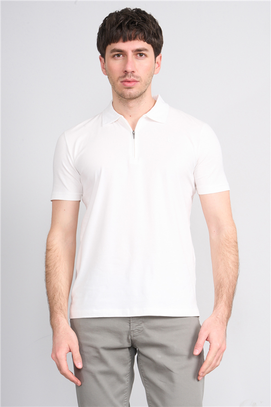 Mareteks 2656 Js Beyaz Erkek Polo Yaka Fermuar Lyc Suprem T-Shırt