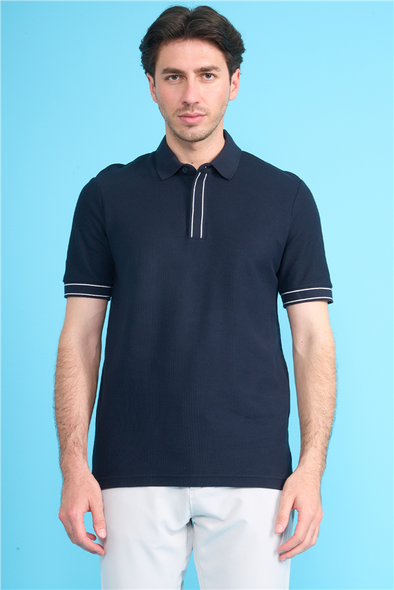 Mareteks 2657 Js Indıgo Erkek Polo Yaka Pat Ekstrafor Pıke T-Shırt