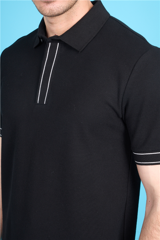 Mareteks 2657 Js Sıyah Erkek Polo Yaka Pat Ekstrafor Pıke T-Shırt