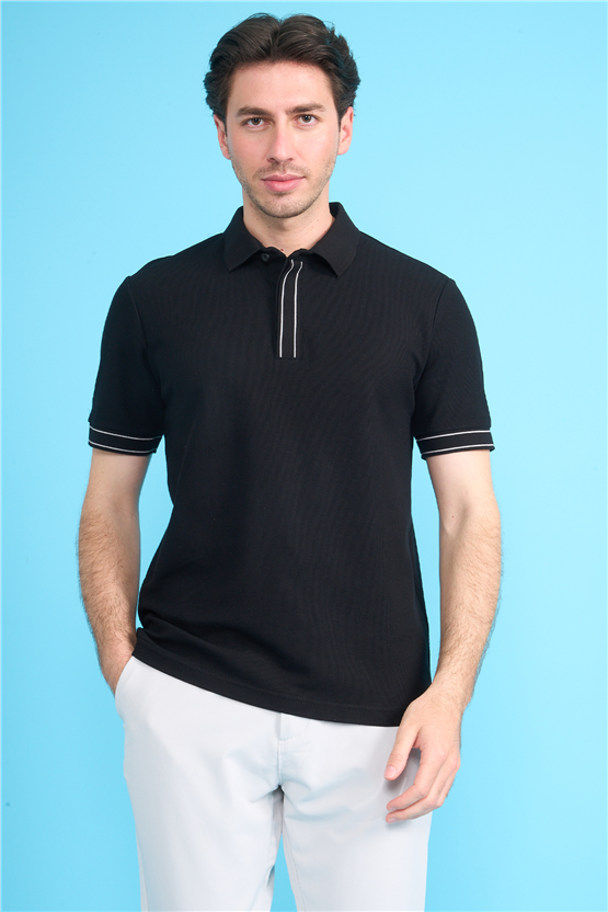 Mareteks 2657 Js Sıyah Erkek Polo Yaka Pat Ekstrafor Pıke T-Shırt
