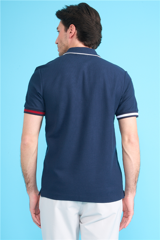 Mareteks 2658 Js Indıgo Erkek Polo Yaka Kol Garnılı Pıke T-Shırt