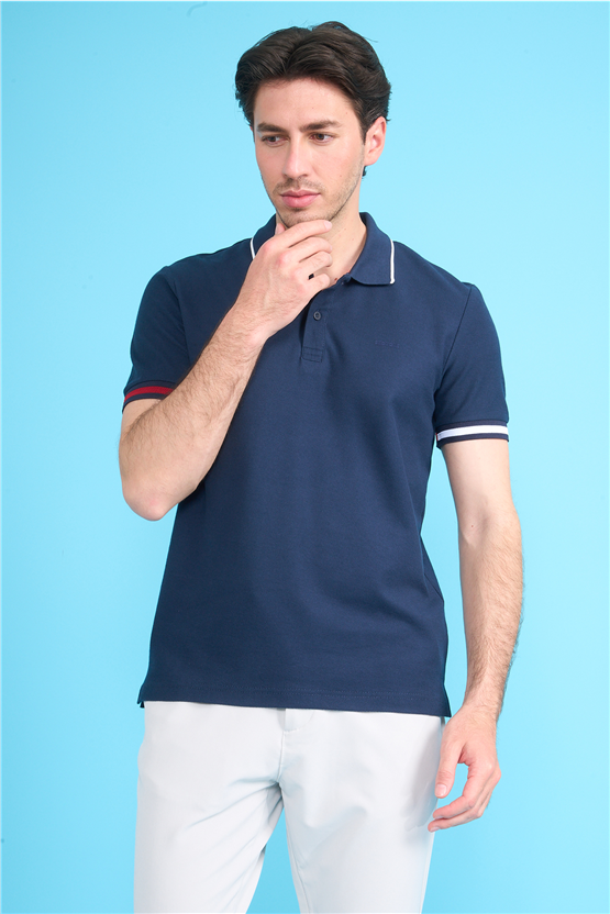 Mareteks 2658 Js Indıgo Erkek Polo Yaka Kol Garnılı Pıke T-Shırt
