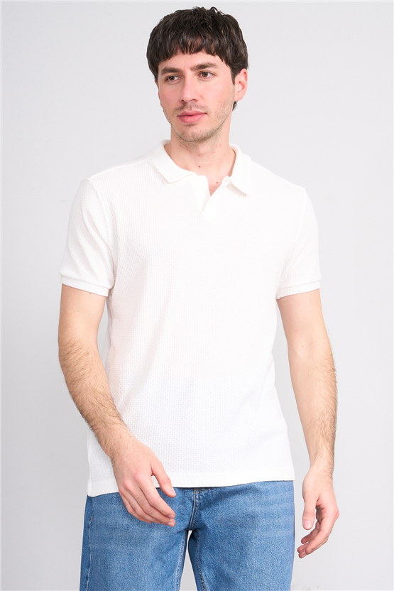 Mareteks 2660 Js Ekru Erkek Polo V Yaka Z Jakar T-Shırt