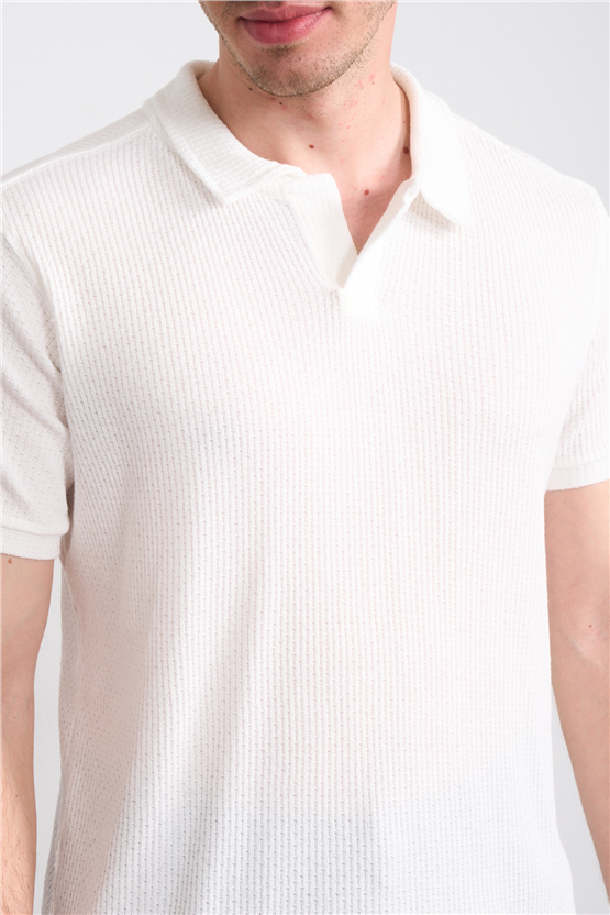 Mareteks 2660 Js Ekru Erkek Polo V Yaka Z Jakar T-Shırt