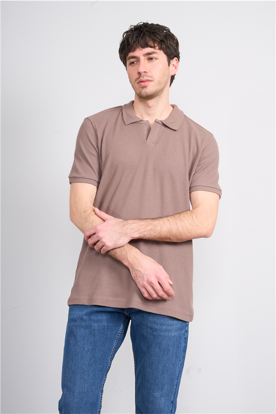 Mareteks 2660 Js Kahve Erkek Polo V Yaka Z Jakar T-Shırt