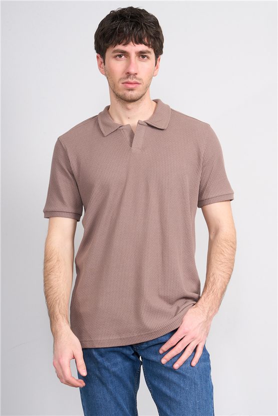Mareteks 2660 Js Kahve Erkek Polo V Yaka Z Jakar T-Shırt