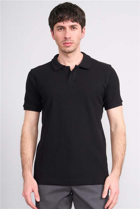 Mareteks 2660 Js Sıyah Erkek Polo V Yaka Z Jakar T-Shırt
