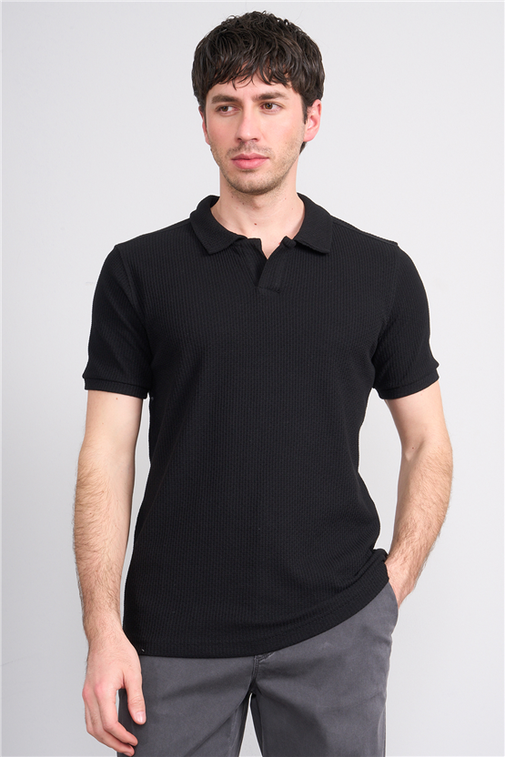 Mareteks 2660 Js Sıyah Erkek Polo V Yaka Z Jakar T-Shırt