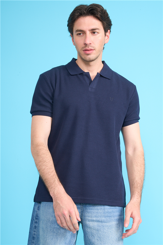 Mareteks 2661 Js Indıgo Erkek Polo V Yaka Orme Slk T-Shırt