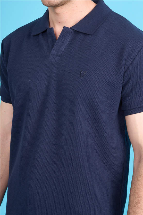 Mareteks 2661 Js Indıgo Erkek Polo V Yaka Orme Slk T-Shırt